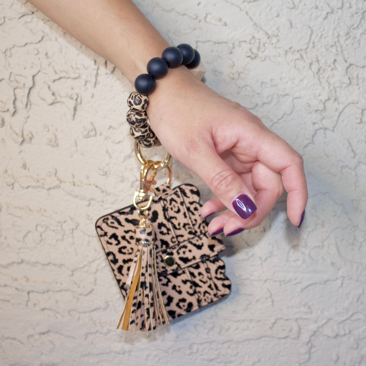 Adorable Silicone Bracelet Keychain Wallet front side cheetah print