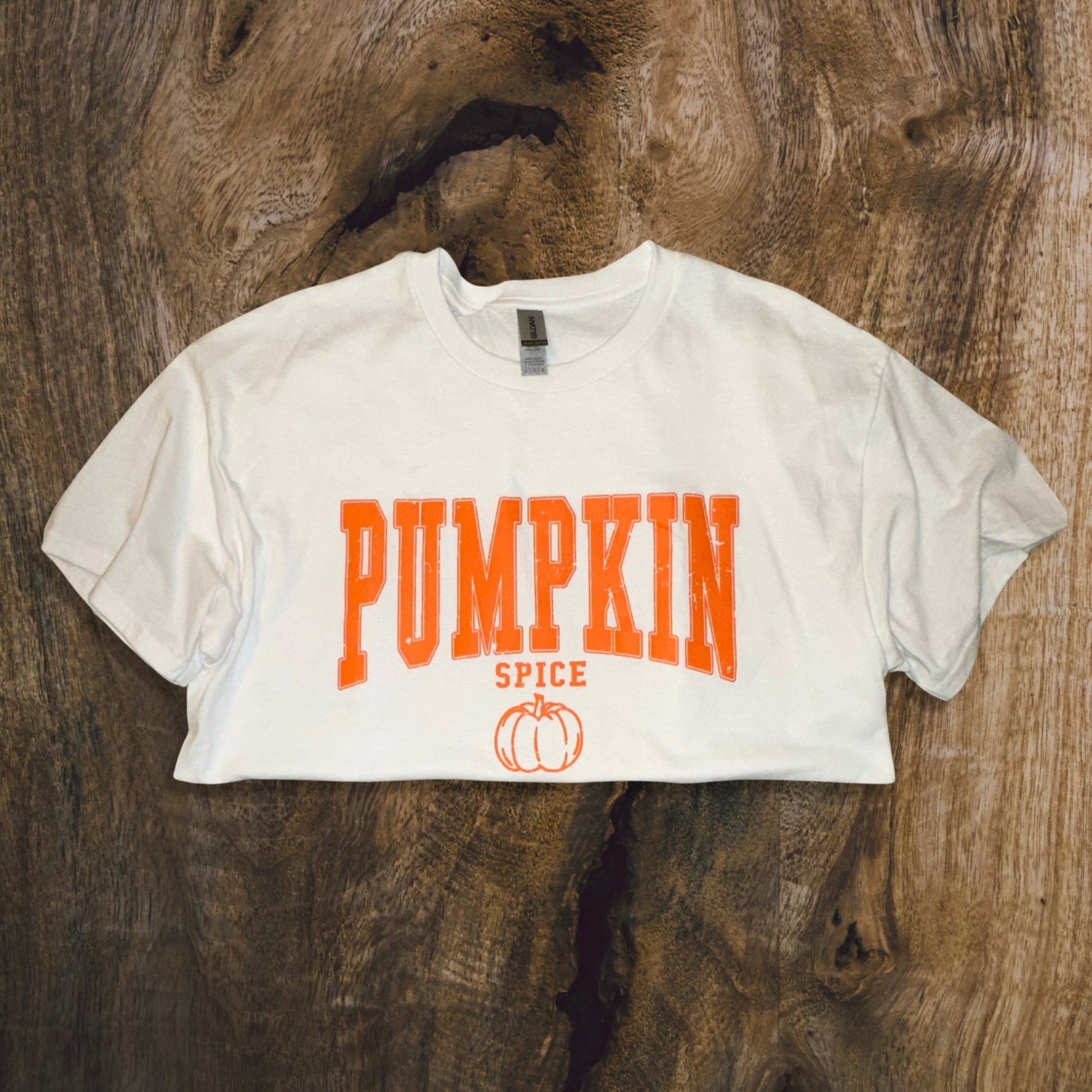 Pumpkin spice t-shirt close up