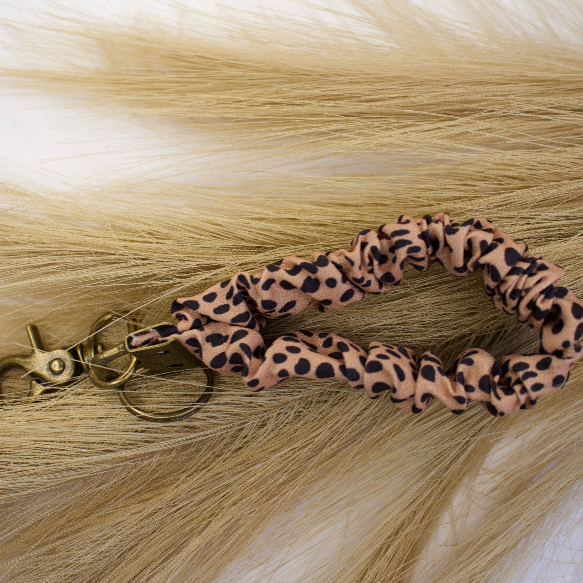 Keychain Scrunchie cheetah print close up