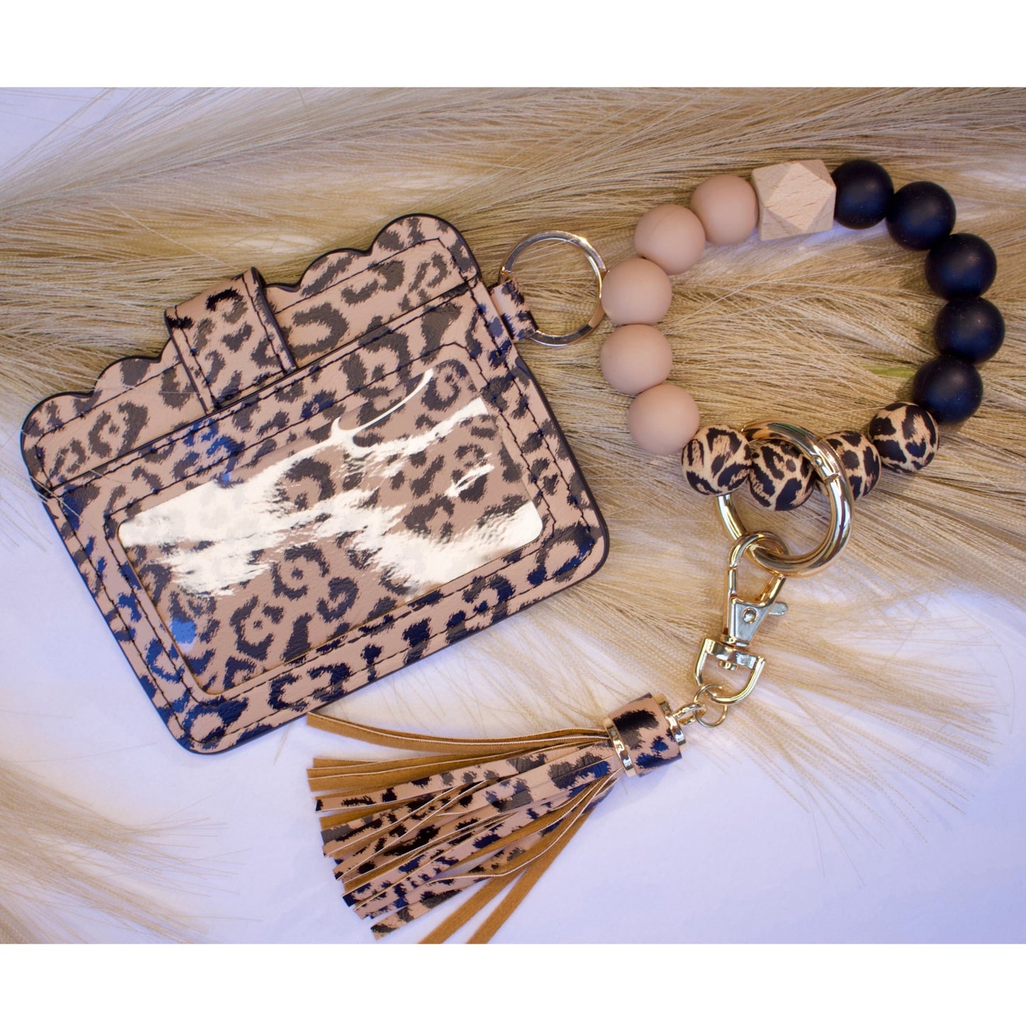 Adorable Silicone Bracelet Keychain Wallet back side cheetah print